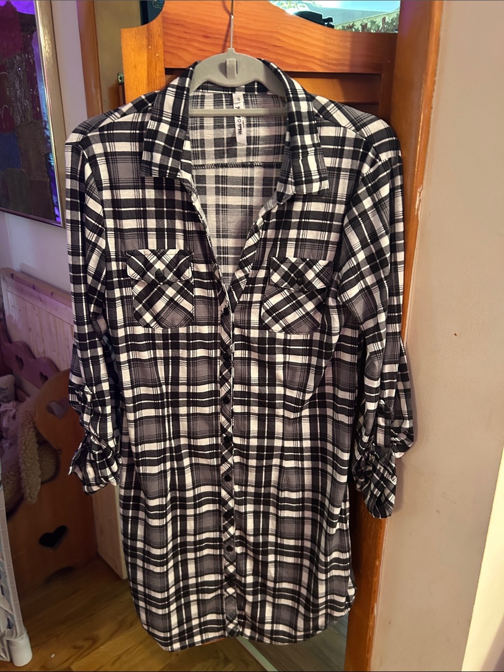White Mark Black & White Plaid Tunic Shirt